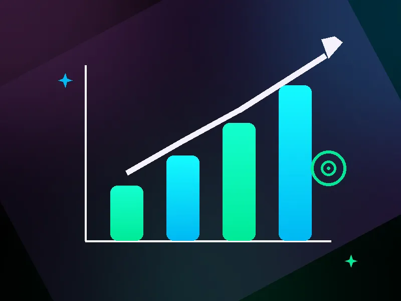 Ilustração de gráfico de crescimento com seta ascendente — marketing digital Kode Studio