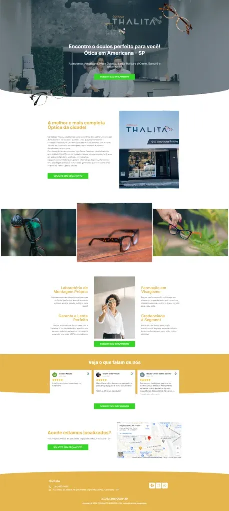 Site Institucional Óticas Thalita Americana — projeto Kode Studio