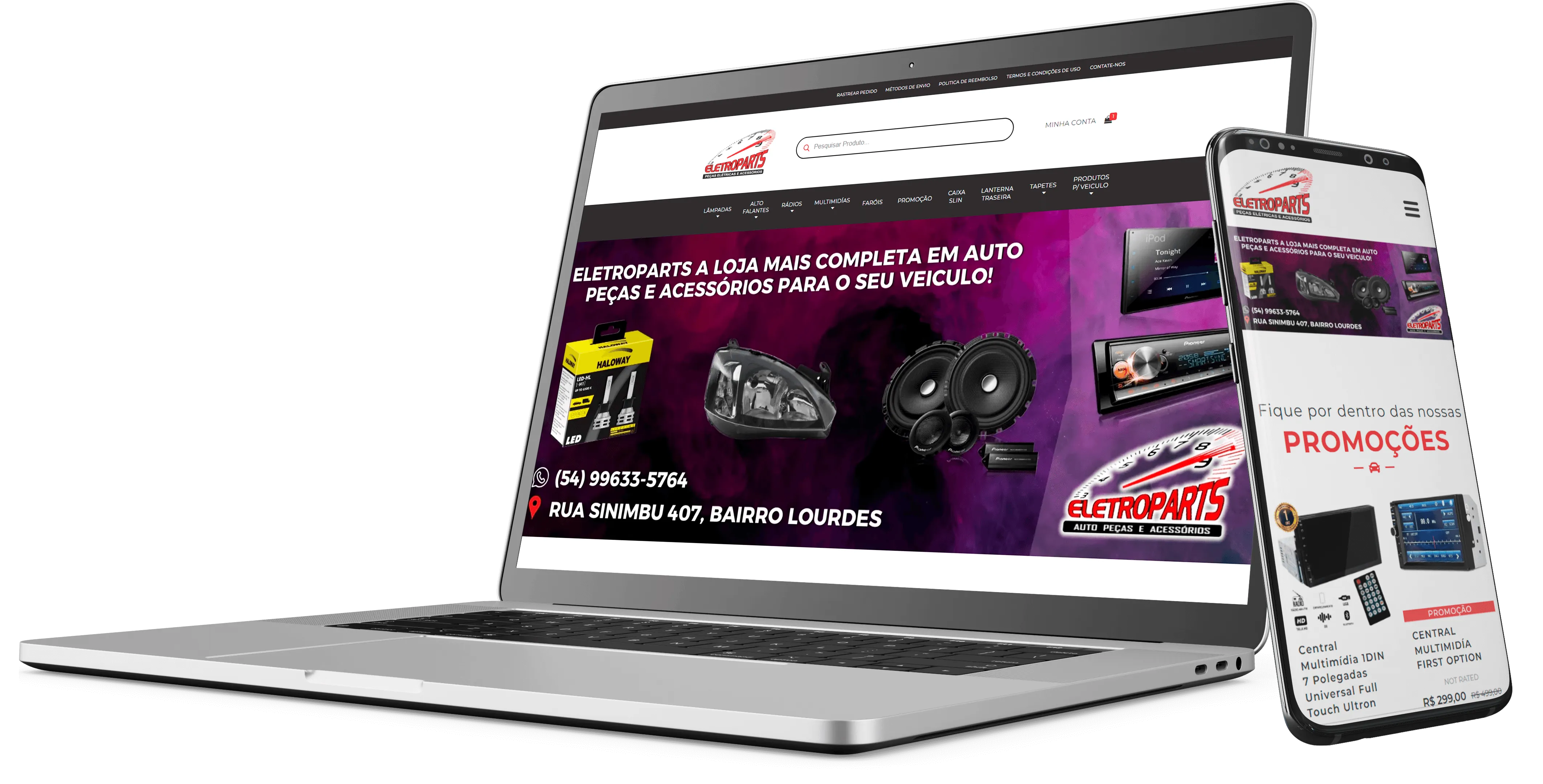 E-commerce Eletroparts em notebook e smartphone — projeto Kode Studio
